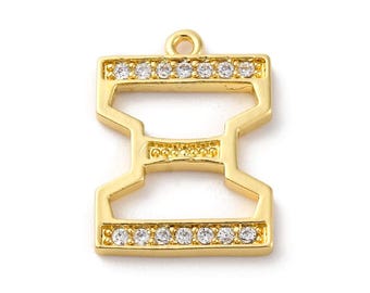 Xi Greek Letter Charms, Greek Alphabet Charms, 18K Gold Plated Brass, Micro Pave Cubic Zirconia