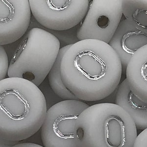 Letter O Beads, 7mm Silver and White Alphabet Beads