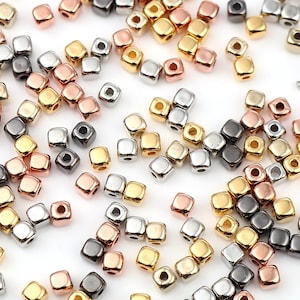Gold, Rose Gold, Silver, and Gunmetal Cube CCB Beads, Small Gold Beads 3mm x 3mm, 4mm x 4mm