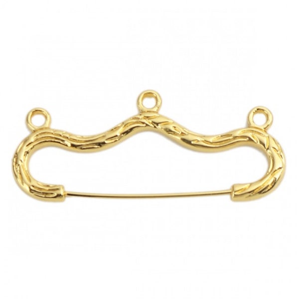 10 3 Loop Safety Pin Brooch, Gold Plated, 4.6cm x 2cm