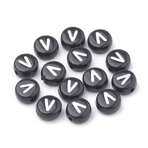 Letter V Beads, 7mm Round Alphabet Beads
