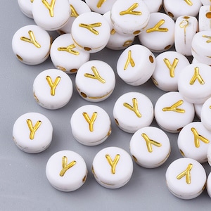 Letter Y Beads, 7mm Gold and White Alphabet Beads