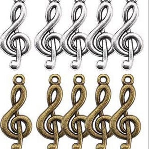 Treble Clef Charms, Music Charms, Antique Silver, Antique Bronze