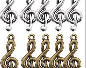 Treble Clef Charms, Music Charms, Antique Silver, Antique Bronze