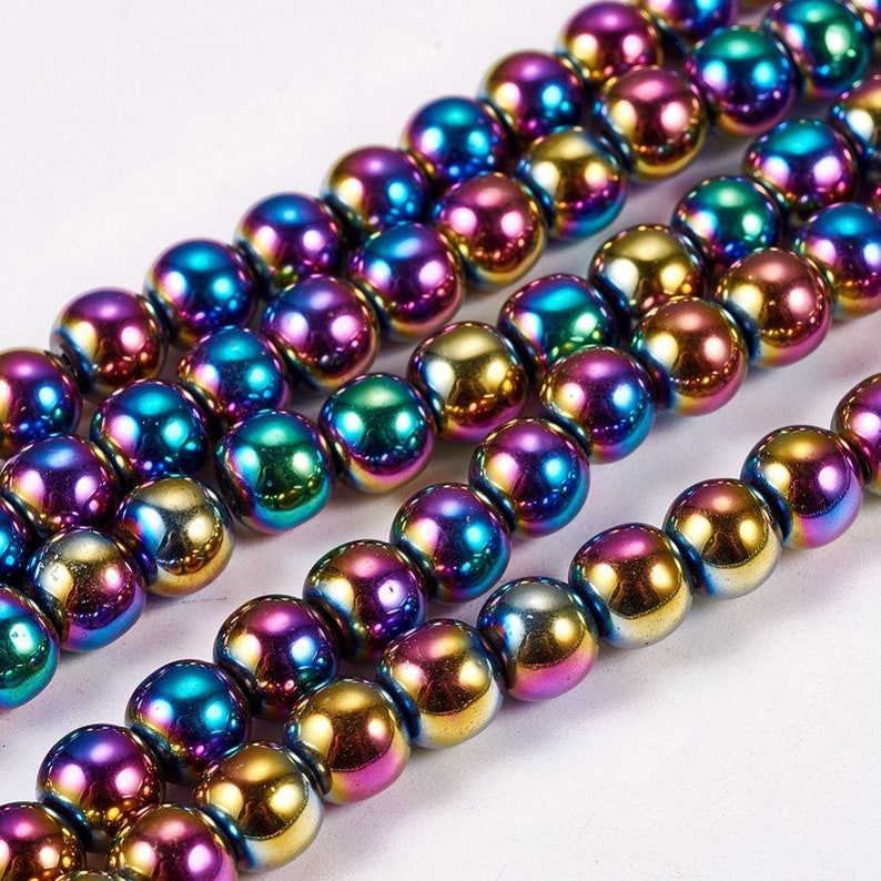 65 6mm Synthetic Hematite Beads Electroplate Non-magnetic, Colors Copper, Platinum, Gold, Rainbow Rainbow
