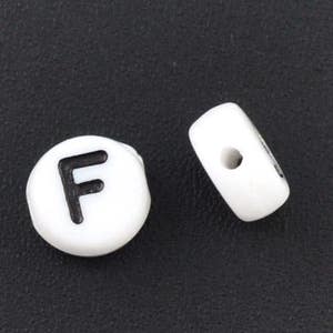 Acrylic Letter F Beads 7mm, Black & White Alphabet Beads