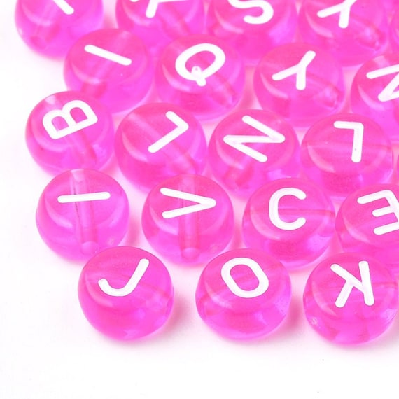Pink & White Alphabet Beads, 7mm Acrylic letter beads, ABC letter beads,  Name beads
