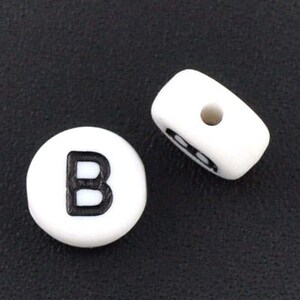 Letter B Beads 7mm, Black & White Alphabet Beads, Acrylic letter beads, Spacer Beads 7mm