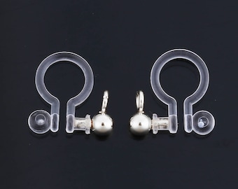 Resin and stainless steel earring clips with loops, Clip on earring findings, Non pierced earrings