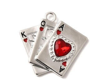 5 Ace of Hearts Playing Card Charm Pendant | Poker Card Charm | Card Game Jewelry Making Supply | Casino Charms
