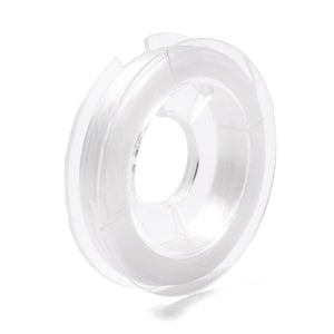 May include: A spool of clear elastic string wound around a plastic bobbin. The string is used for jewelry making and crafts.