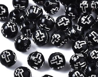 Cross beads 8mm Black and Silver