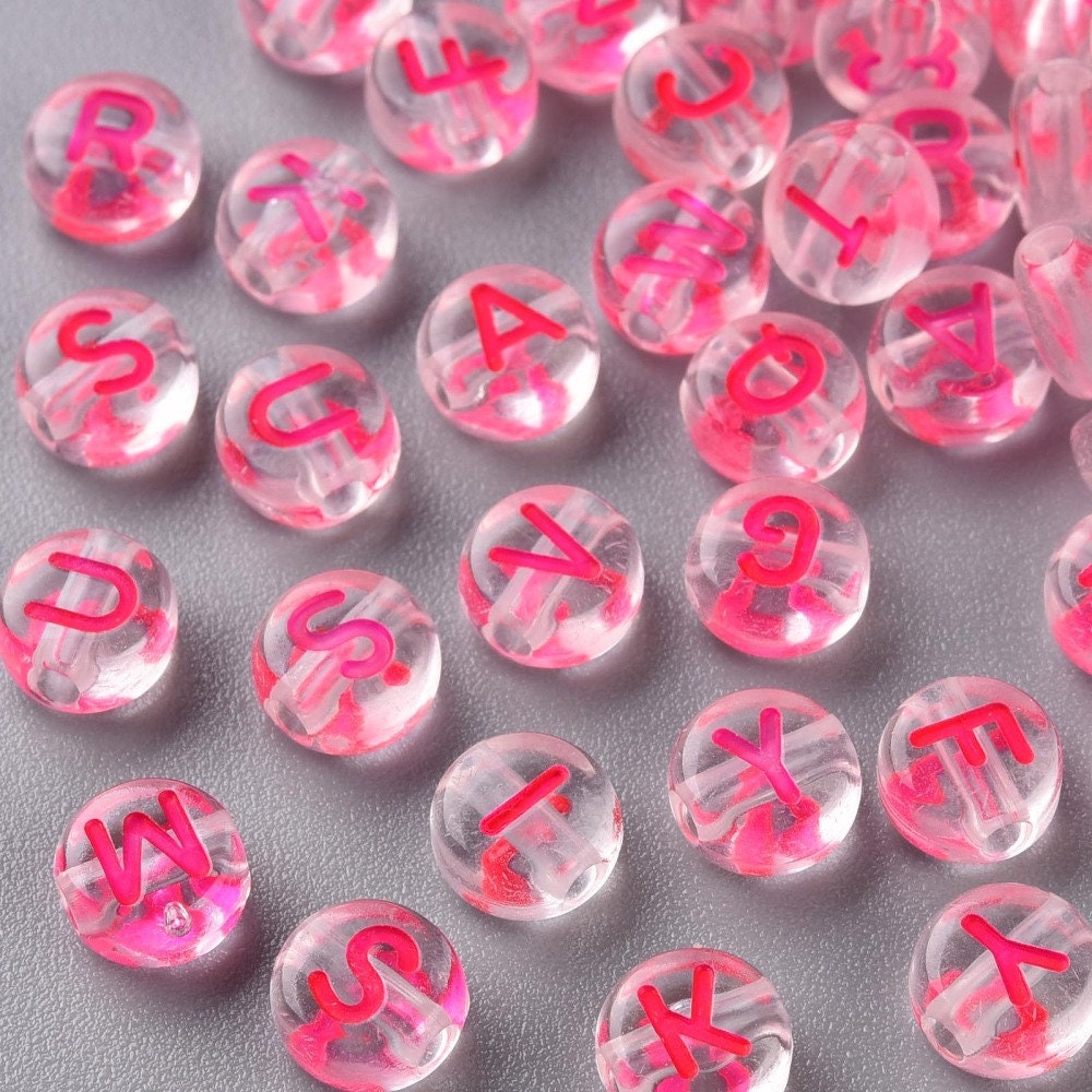 Pink Alphabet Letter Beads, Translucent Acrylic Pink Letters Beads, Round  Acrylic Beads, Mixed Letters Beads, Name Beads 7mm 357 