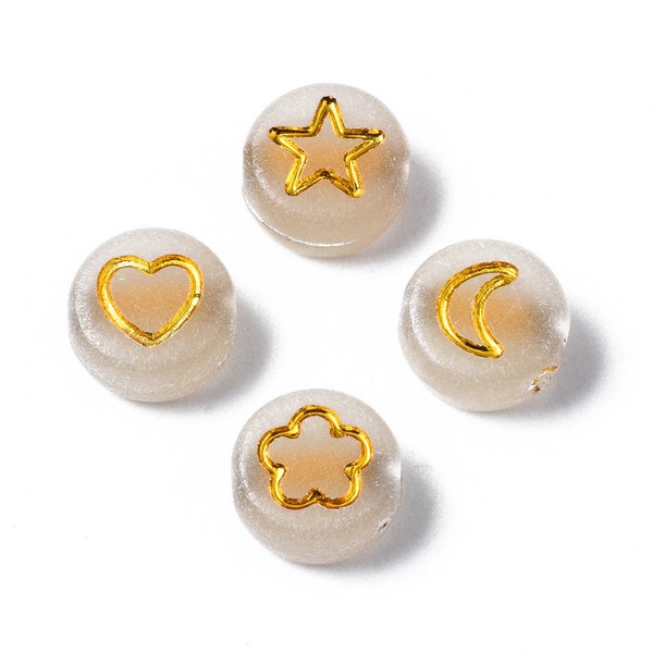 Gold Glow in the Dark Beads Hearts Moons Stars Flower Mix