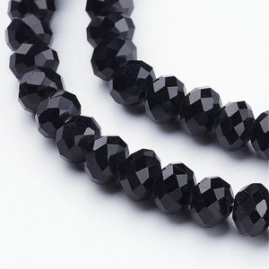 Black Rondelle Beads, Black Glass Beads 3mm 4mm 6mm 8mm 10mm 12mm