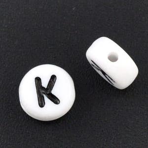 Letter K Beads 7mm, Black & White Alphabet Beads, Acrylic letter beads, Spacer Beads 7mm
