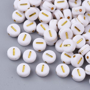 Letter I Beads, 7mm Gold and White Alphabet Beads