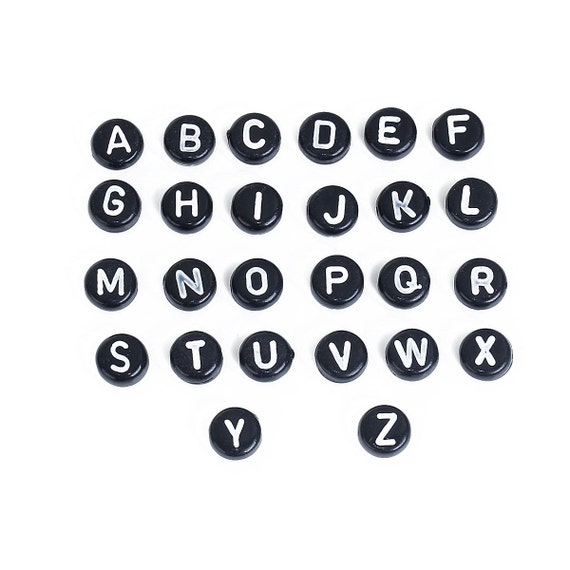 500 Black & White Alphabet Beads, 7mm Acrylic letter beads, ABC letter beads, Name beads, Letter A-Z Round Spacer Beads 7mm