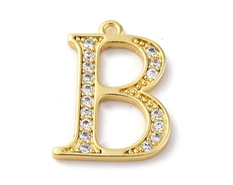 Beta Letter Charms, Greek Alphabet Charms, 18K Gold Plated Brass, Micro Pave Cubic Zirconia