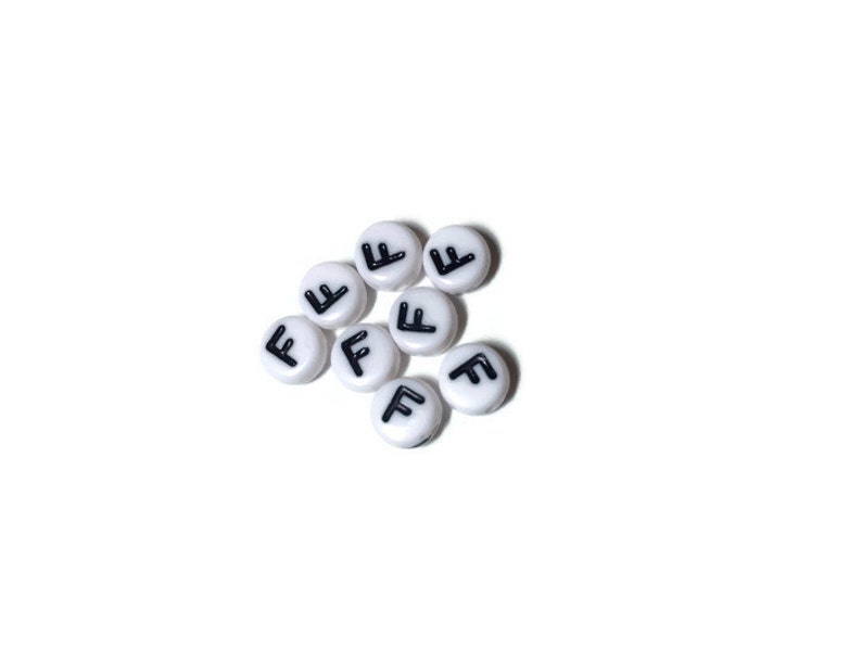 Acrylic Letter F Beads 7mm, Black & White Alphabet Beads image 2