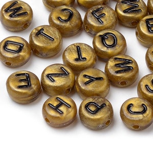 Antique Gold & Black Alphabet Beads, 7mm Acrylic letter beads