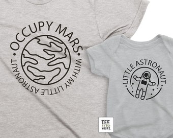 Occupy Mars with my Little Astronaut, Father's Day gift for Dad, Son, Daughter, Baby, Kids Spaced Party Shirts, Astronaut Space Party Shirt