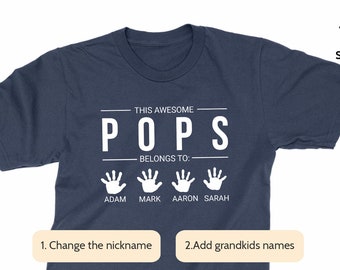 Personalized Pops T-shirt With Grandkids Names, HANDPRINTS T-shirt for Pops, Pops' Birthday, Father's Day gift for Pops from grandkids.