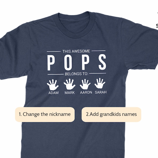 Personalized Pops T-shirt With Grandkids Names, HANDPRINTS T-shirt for Pops, Pops' Birthday, Father's Day gift for Pops from grandkids.