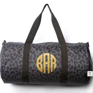 Monogram Weekender Overnight Travel Bag, Personalized Black Cheetah Print Luggage Duffle Bag, Canvas Initials Weekender Bag, Birthday Gift