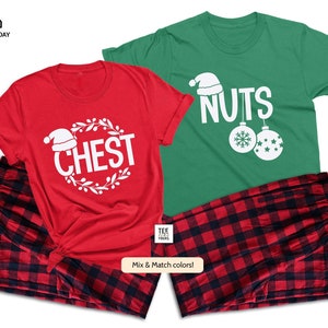 Chest & Nuts Funny Couple Christmas Pajamas | Couple Matching Pajamas | Holiday Pajamas | His and Hers Couple Pjs | Chestnuts Xmas Pajamas