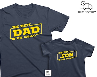 Best Dad & Best Son in the Galaxy. Father's Day gift for Father and Son, Baby. Matching Family T-shirt Set. Daddy and Me matching shirts.