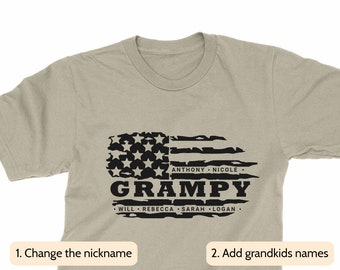 Personalized Grandpa T-shirt: Flag & Grandkids Names