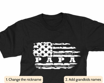 Personalized Papa T-shirt: Flag & Grandkids Names, Grandpa Gift