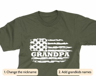 Personalized Grandpa T-shirt - FLAG & Grandkids Names, T-shirt for Grandpa, Grandpa's Birthday, Father's Day gift for Grandpa from grandkids