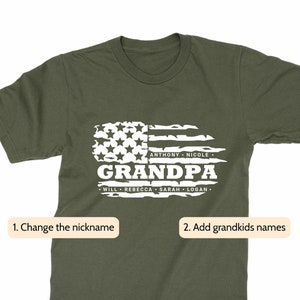 Personalized Grandpa T-shirt - FLAG & Grandkids Names, T-shirt for Grandpa, Grandpa's Birthday, Father's Day gift for Grandpa from grandkids