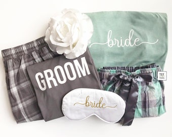 Groom & Bride Couple Matching Pajamas  | Valentines Day Gift for Him and Her | Engagement Gift for Future Husband Wife, Bridal Party Gift BB