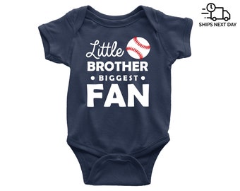 Little Brother baseball fan shirt. Sister Biggest Fan. Custom Baseball Baby One-piece and T-shirts for siblings.