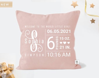 Girl & Boy Birth Announcement Pillow, Personalized Baby gift, New baby gift, Birth Stat Pillow, Baby Shower Gift, Keepsake, Nursery pillow