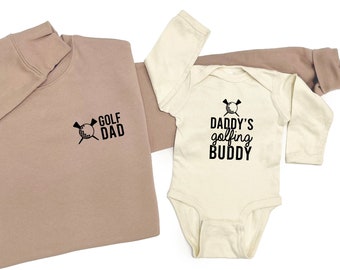 Golf Dad and Daddy's Golfing Buddy. Matching father and son/daughter sweatshirts. Dad Sweater. New Dad gift, Father's Day gift. Tan Natural