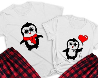 Penguins Couple Valentine's Day Matching Pajamas | Cute Honeymoon Holiday Outfit |  Family Christmas PJs  for Her and Him | R/B PANTS