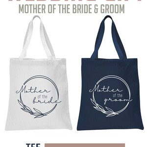 Parents Wedding Gift Tote Bags – Personalized Mother of the Bride & Mother of the Groom Canvas Tote – Wedding Day Keepsake Gift image 4