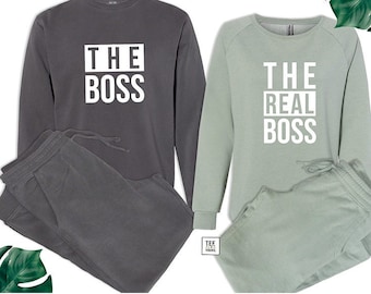 The Boss & The Real Boss Couple Matching Set | Sweatshirt and Sweatpants | Valentines Day Gift for Him and Her | Anniversary Gift |  Joggers