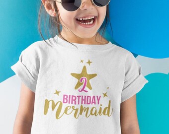 Custom Birthday Mermaid Party T-shirt | Girl Birthday Shirt | Baby Bodysuits and Toddler Birthday T-shirts