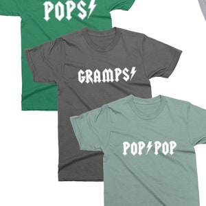 POPS | Rock & Roll T-shirt Gift for Grandpa with Grandkids Names | Gift for Birthday, Christmas, Father&#39;s Day Gift from Grandkids, ACDC Pops