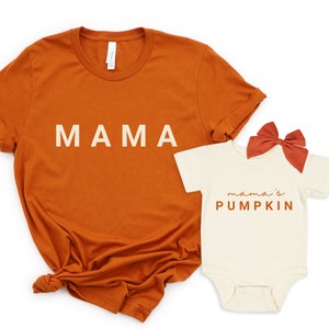 Mama & Mama's pumpkin t-shirts. Fall matching mama and baby T-shirts. Thanksgiving Baby mama shirts. New mama thanksgiving gift. NA23