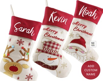 Personalized Christmas Stocking | Reindeer, Snowman, Santa and Penguin Stockings | Family Stockings With Custom Name | 3D Tech Kids Stocking