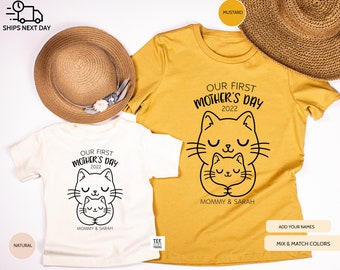 Our first Mother's day Matching Mommy and Me Outfit, Mother's Day Gift, New Mom Shirt, Cat Mom Baby Kitten shirts, Gift for mom, Women's Tee