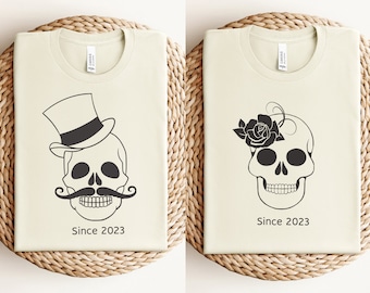 Skulls Couple Matching T-shirts | Halloween gift for Him and Her | Husband and Wife | Honeymoon Outfit | October Wedding Anniversary Gift