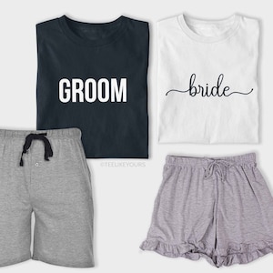 Groom & Bride Couple Matching Pajamas. Gift for Him. Engagement Gift for Future Husband. Gift for Groom. Bridal Party Gift / Gray Ruffle