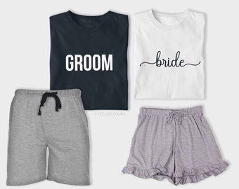 Groom & Bride Couple Matching Pajamas. Gift for Him. Engagement Gift for Future Husband. Gift for Groom. Bridal Party Gift / Gray Ruffle
